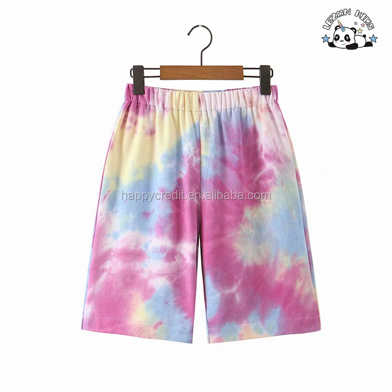 LEZONKIDS - Pink Blue Tie Dye Hoodie Joggers Shorts Pants Set Children Girls Tie Dye Kids Clothing